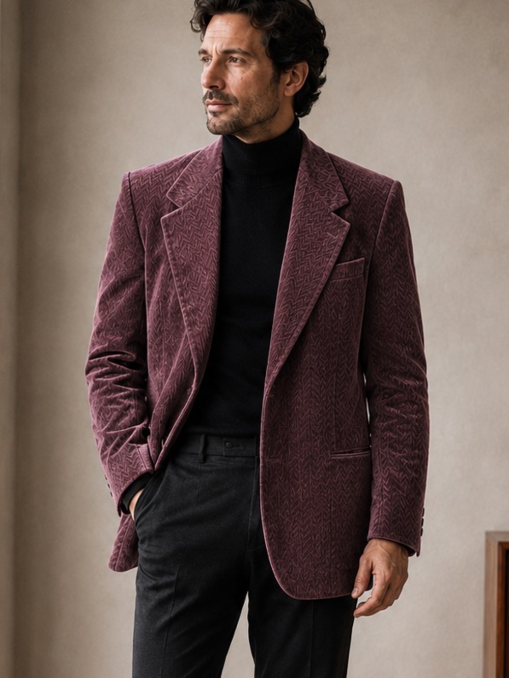 Vintage Traditions Made in Canada Burgundy Textured Blazer – 85% Cotton – 40R